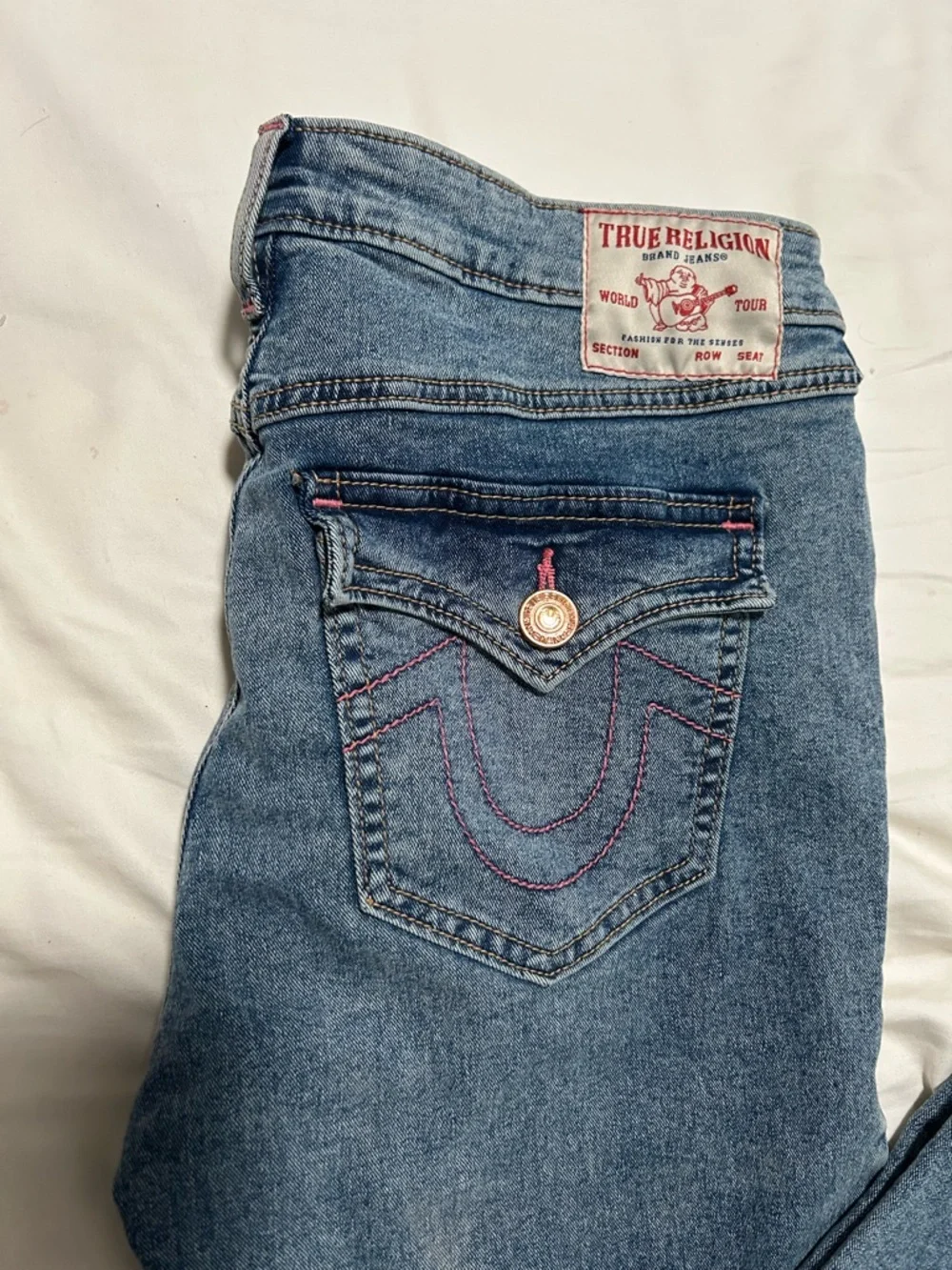 True Religion Women’s Billie MidRise Flap Straight Classic BlueDenim Jeans sz30